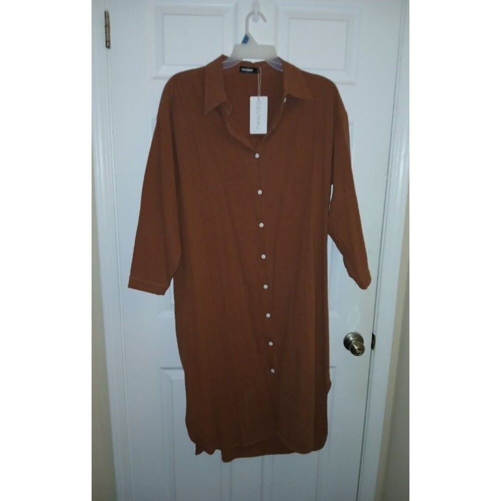 Brown Button Up Midi Dress